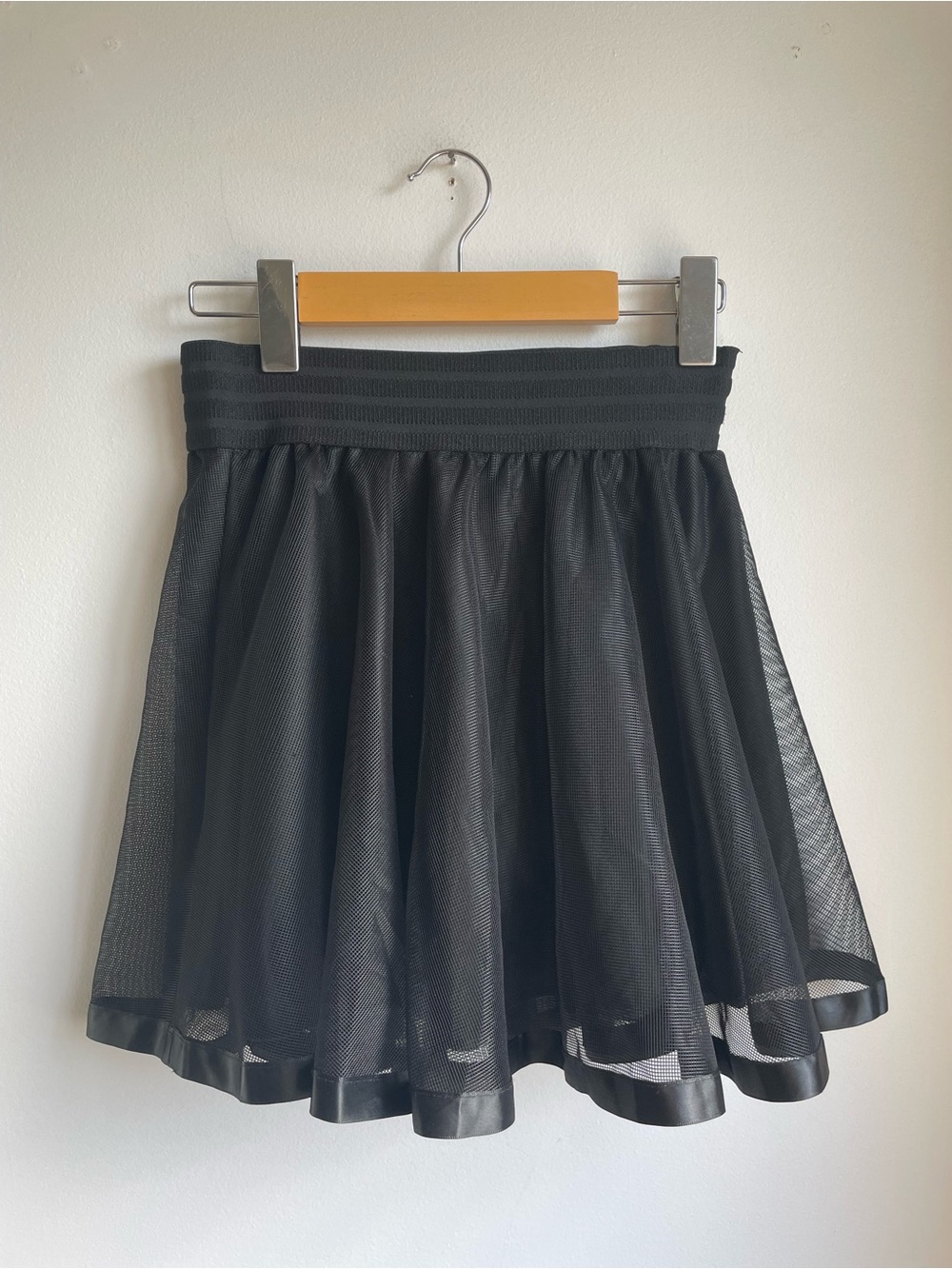 Black Skirt with Mesh Overlay&Satin Hem-Whimsigoth-Steampunk
